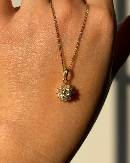 Vintage 18k Gold Light Yellow Diamond Sunflower Halo Pendant