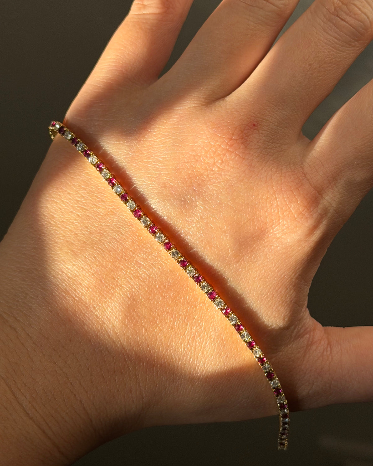 Vintage 18k Gold Ruby and Diamond Tennis Bracelet