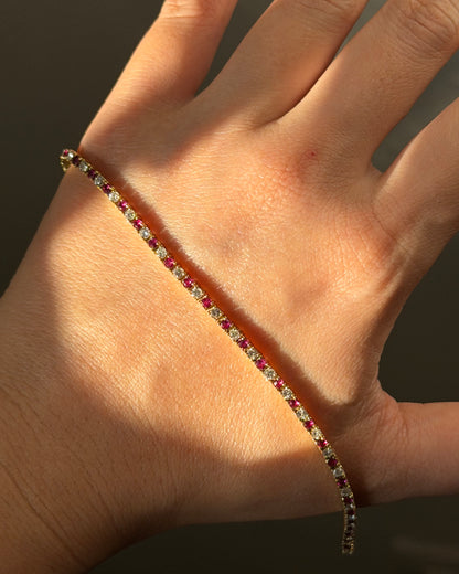 Vintage 18k Gold Ruby and Diamond Tennis Bracelet