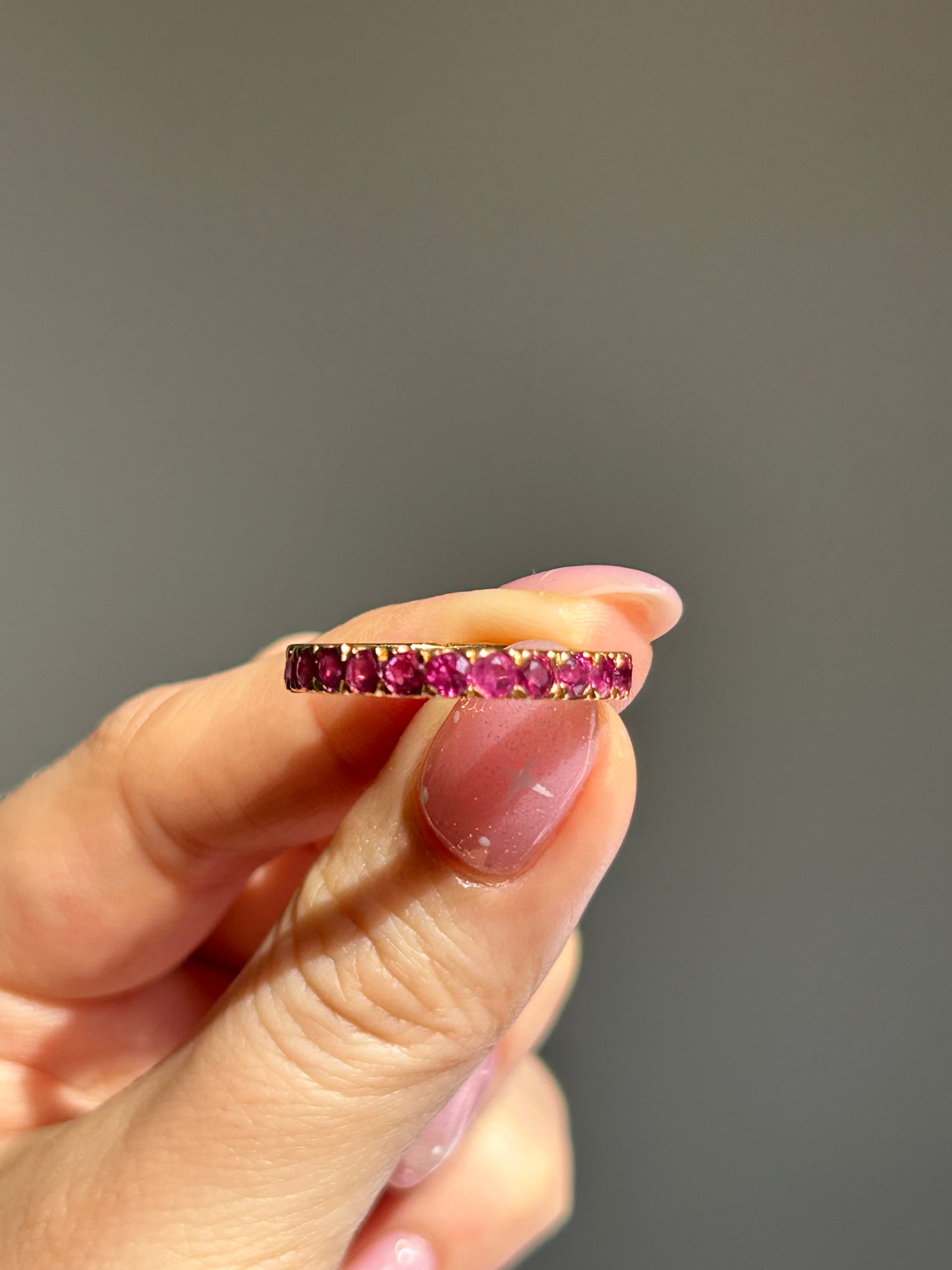 Vintage 18k Gold Ruby 3/4 Eternity Stacking Band
