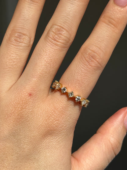 Vintage 18k Alternating Princess Cut and Round Diamond Half Eternity Band