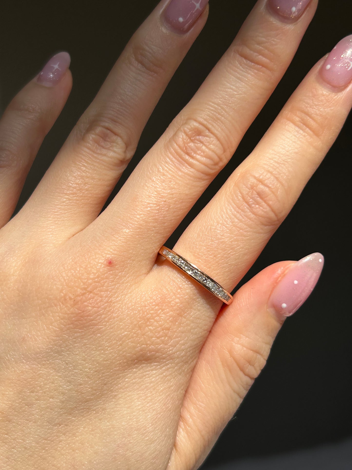 channel set diamond gold wedding band