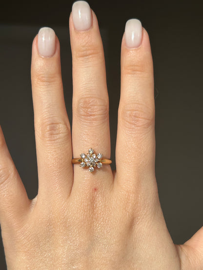 Vintage 18k Yellow Gold Diamond Snowflake Ring: US Size 5, 0.5 ct Diamonds