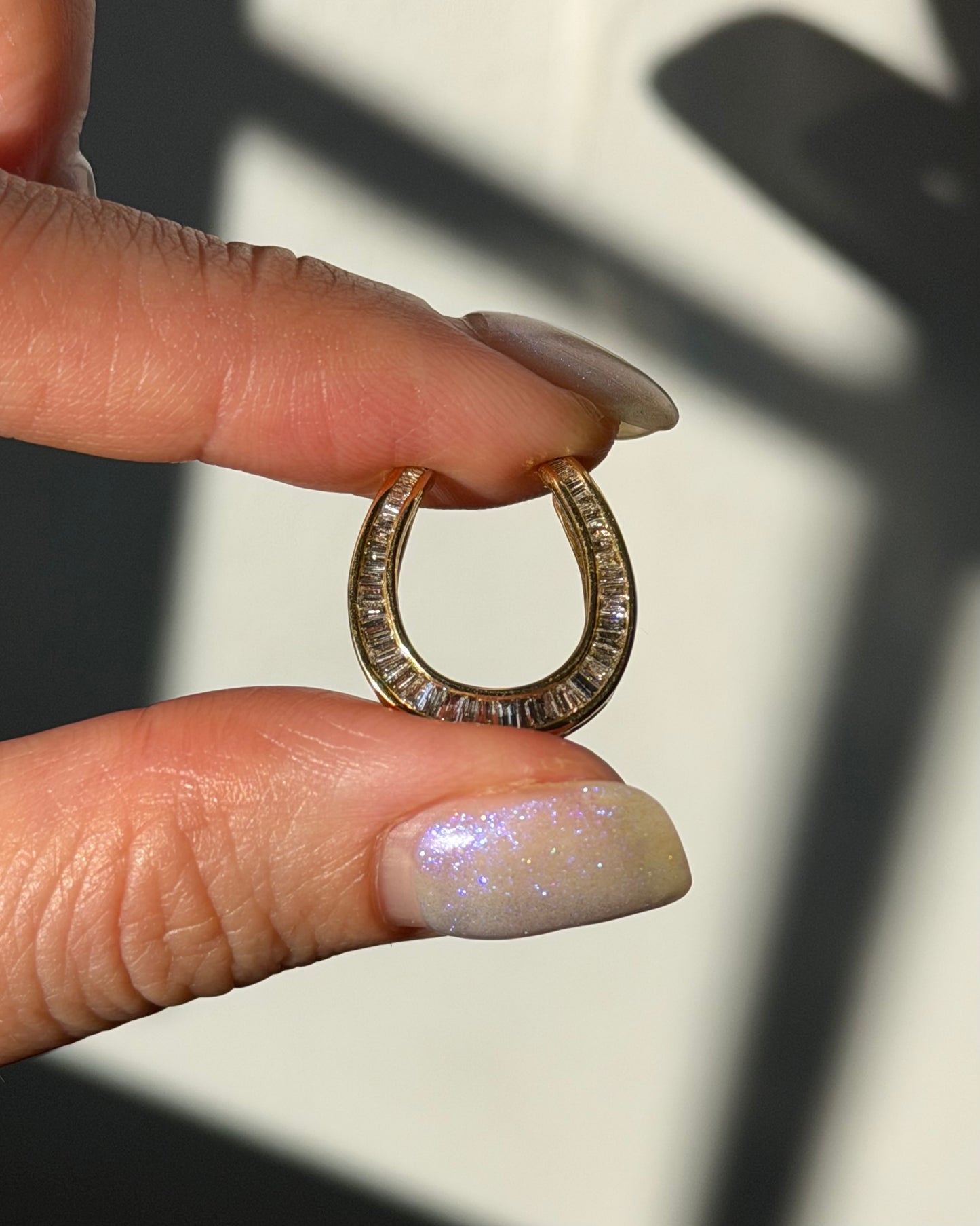 Vintage 18k Gold Baguette Diamond Horseshoe Pendant