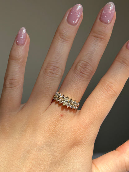 Vintage 14k Gold Center Yellow Marquise Double Row Diamond Ring