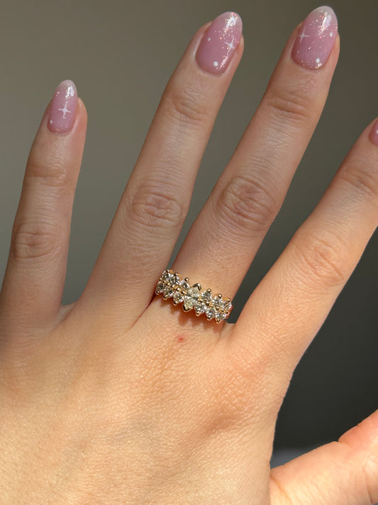 Vintage 14k Gold Center Yellow Marquise Double Row Diamond Ring
