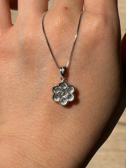 Vintage Platinum Bezel Set Diamond Flower Pendant - 1ctw