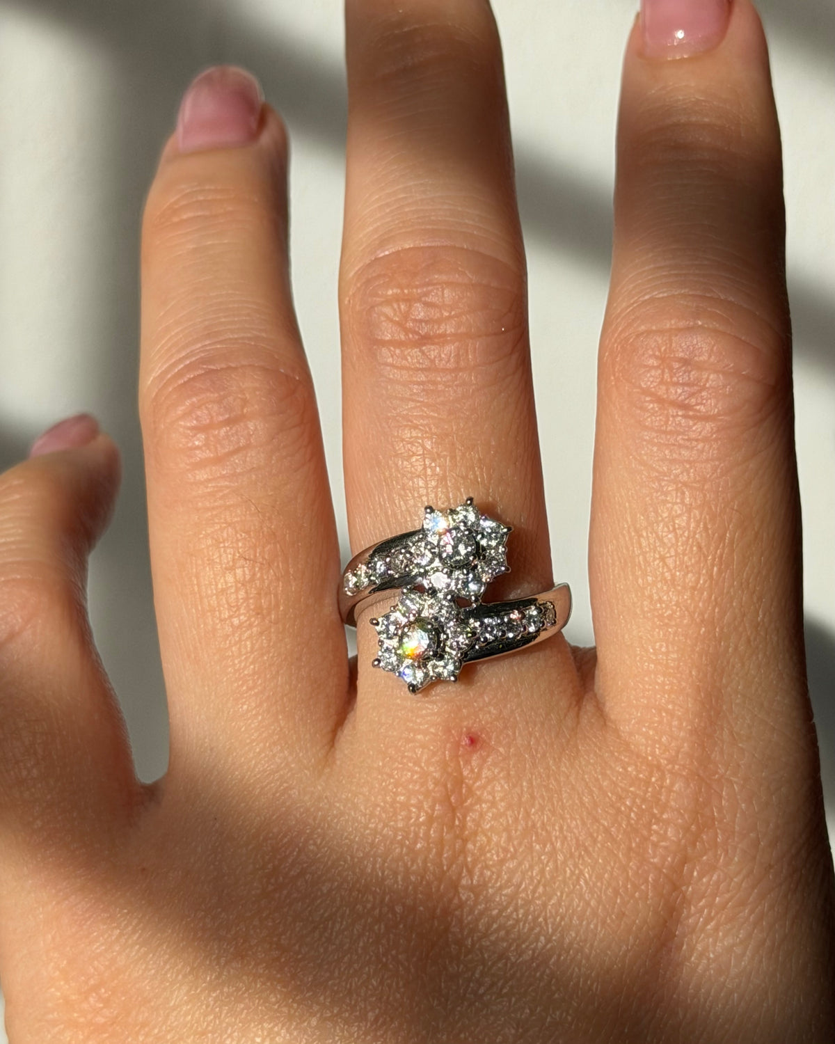Vintage Platinum 1.0 CTW Diamond Flower Bypass Ring