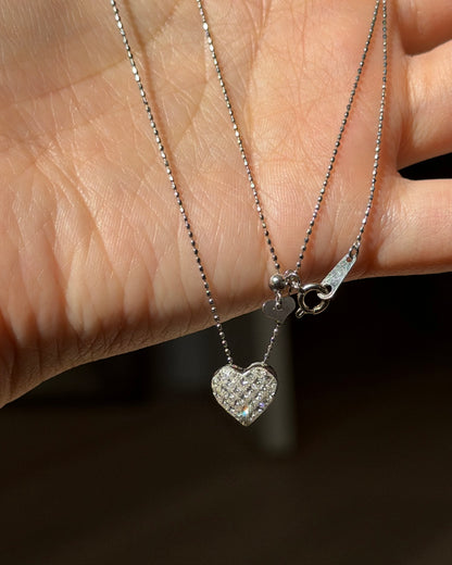 Vintage 18k White Gold Invisible Set Diamond Heart Necklace