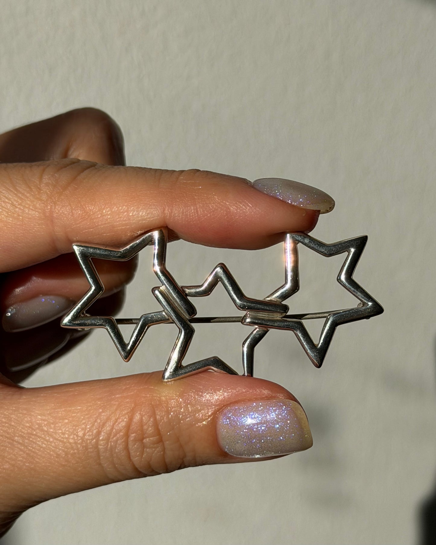 Vintage Sterling Silver Tiffany & Co Circa 1985 Triple Star Brooch