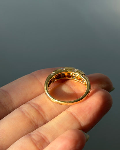 Vintage 18k Gold Channel Set Baguette Diamond Dome Ring