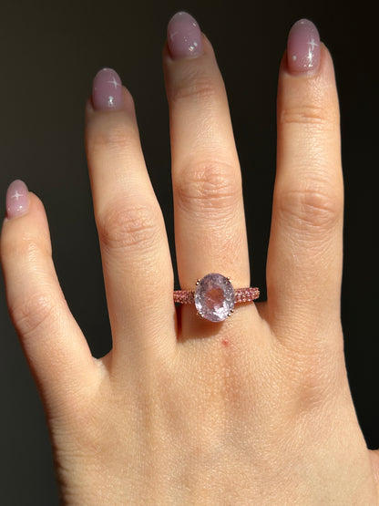 Vintage 18k Yellow Gold Kunzite Cocktail Ring - Pave Pink Sapphires
