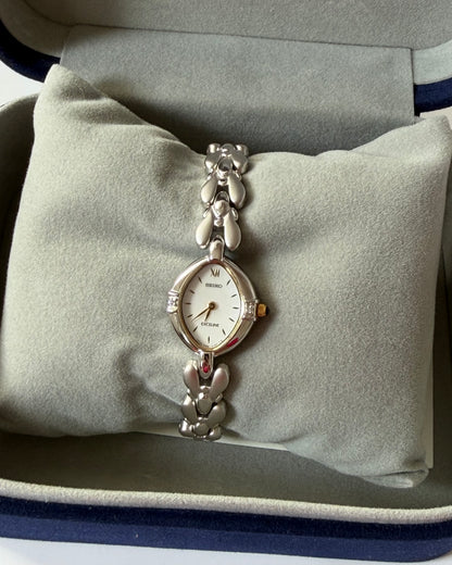 Vintage Circa 1998 Stainless Steel Seiko Exceline Oval Bracelet Watch with Box and Papers