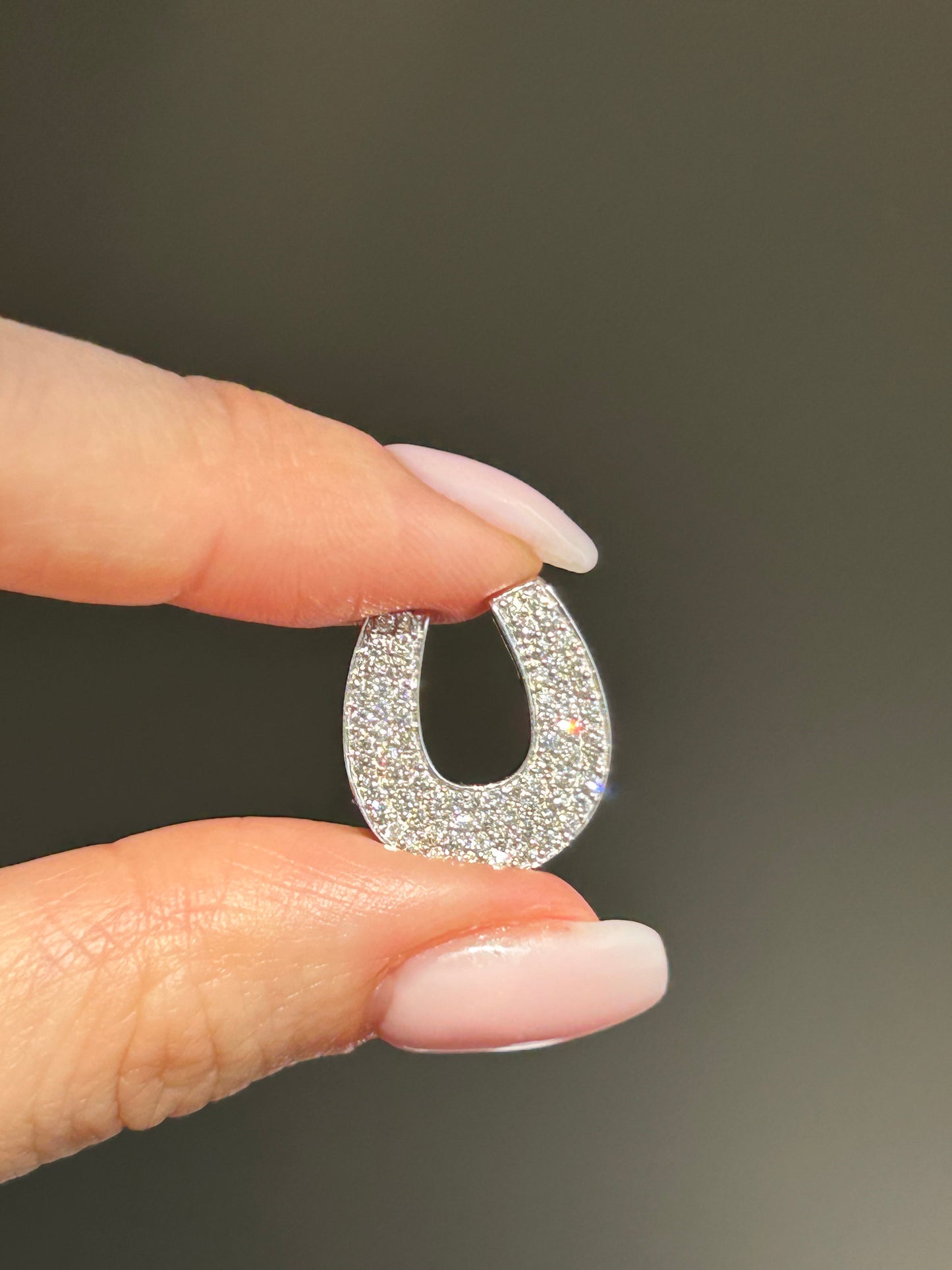 Vintage 18K White Gold Pave Diamond Horseshoe Pendant