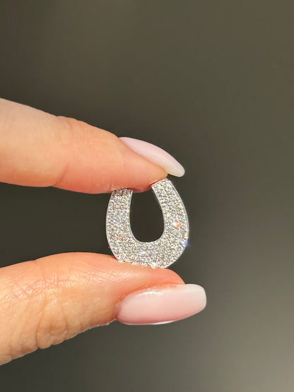 Vintage 18K White Gold Pave Diamond Horseshoe Pendant