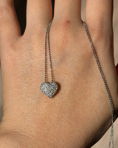 Vintage 18k White Gold Invisible Set Diamond Heart Necklace