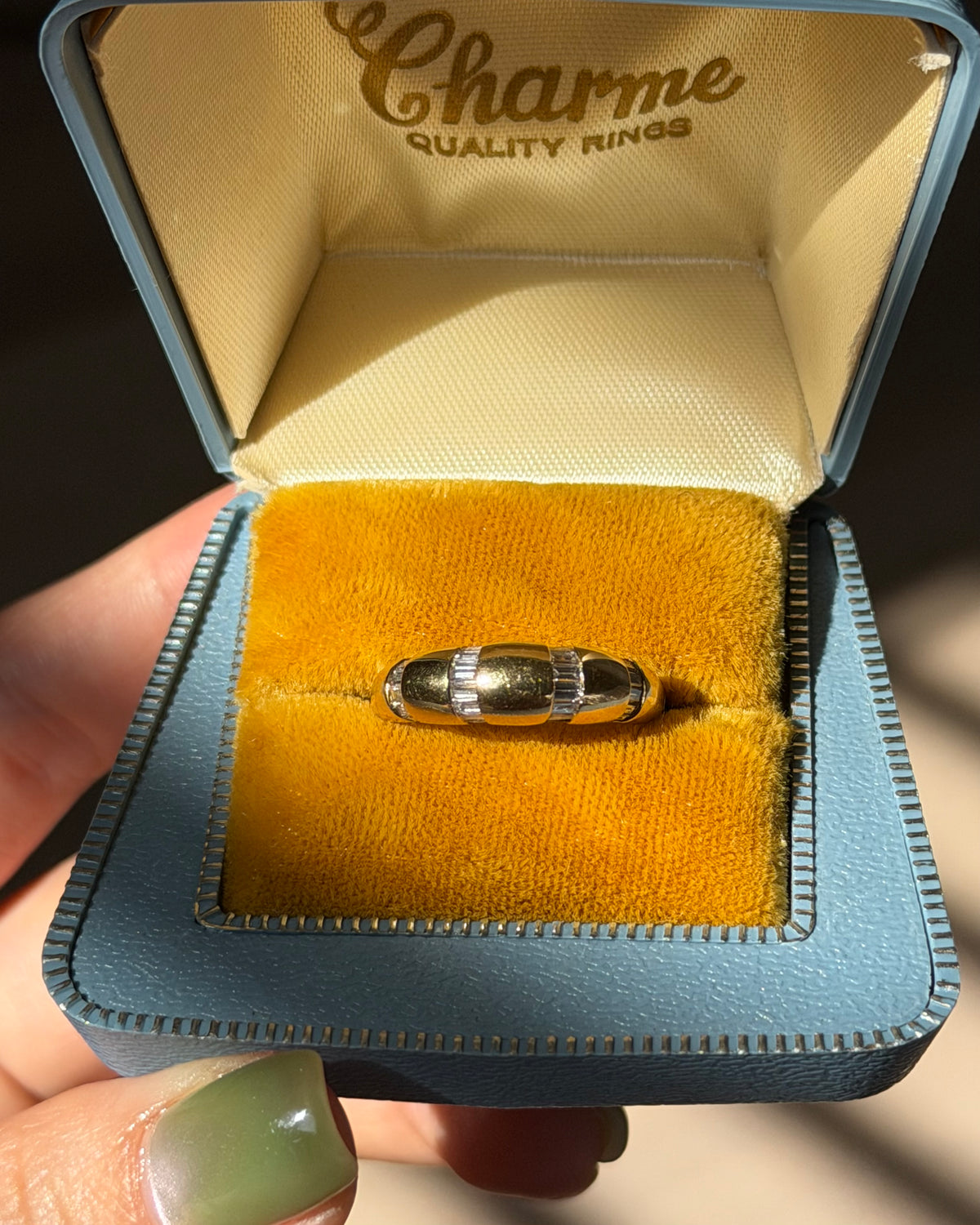 Vintage 18k Gold Channel Set Baguette Diamond Dome Ring