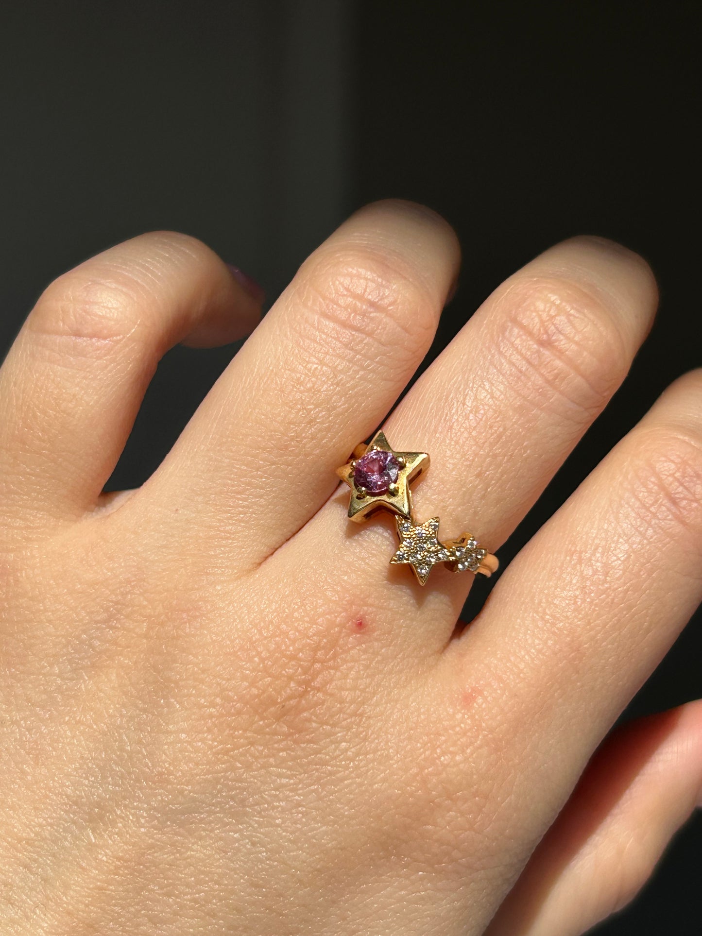 Vintage 18k Gold Pink Sapphire & Diamond Star Celestial Ring - Size 5.25