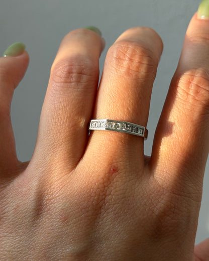 Vintage Platinum Carre Cut Diamond Half Octagonal Motif Stackable Band