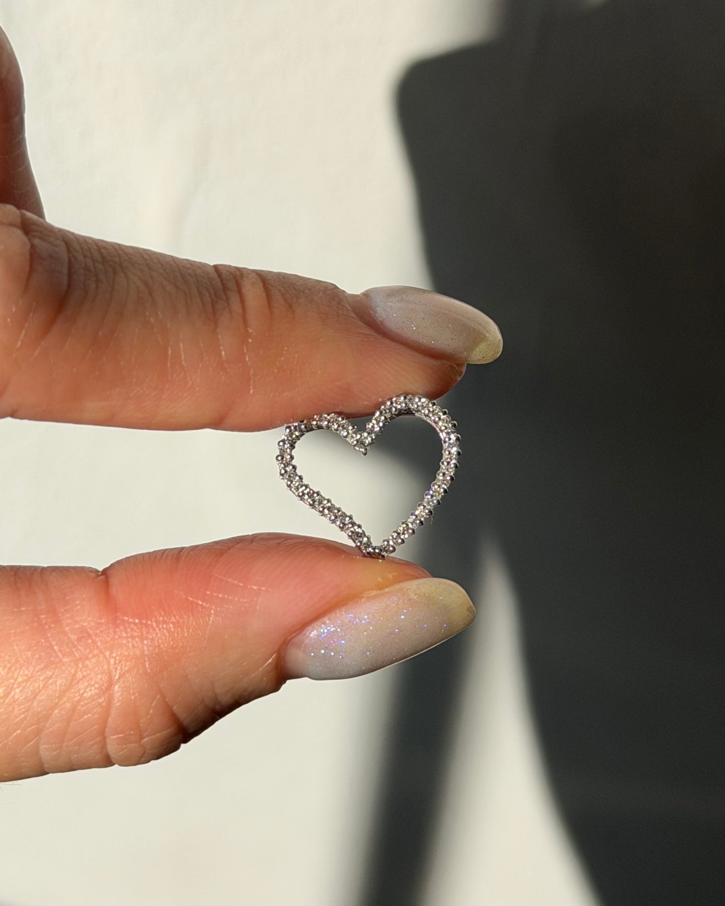 Vintage 18k White Gold Diamond Heart Shaped Charm Pendant