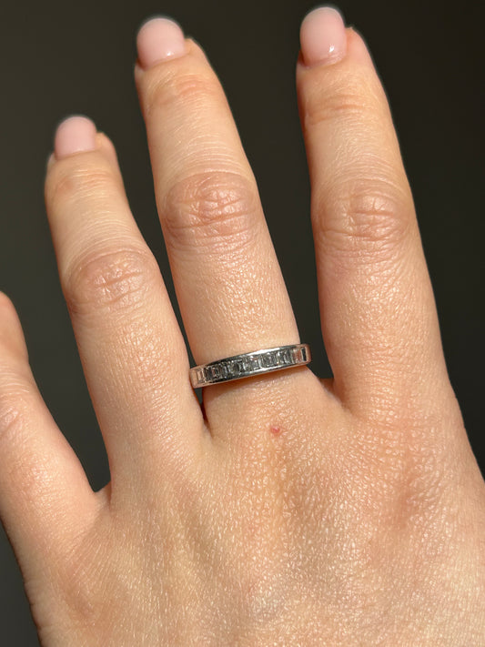 Vintage Platinum 900 Channel Set Emerald-Cut Diamond Band