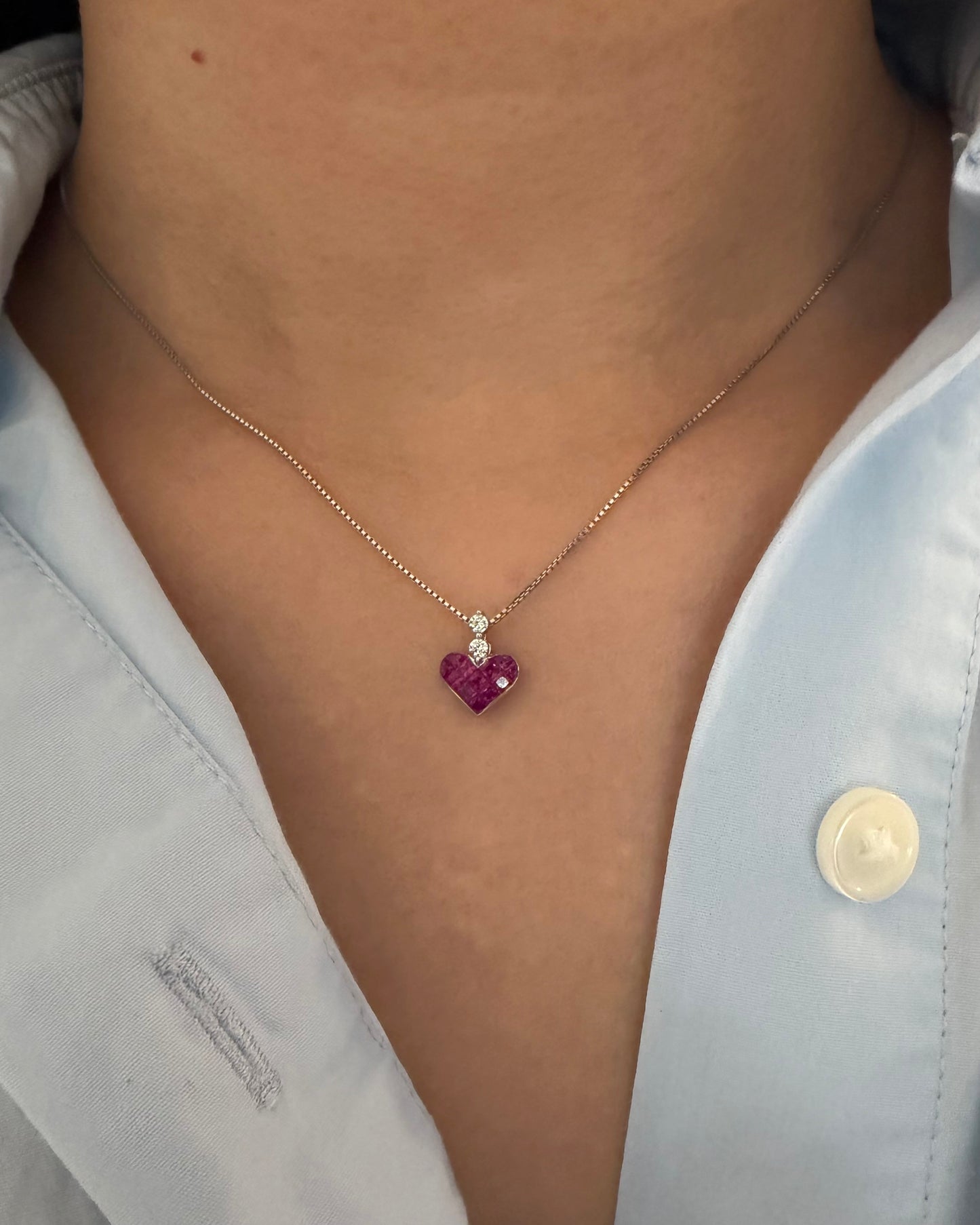 Vintage 18k White Gold Invisible Set Ruby and Diamond Charm Pendant