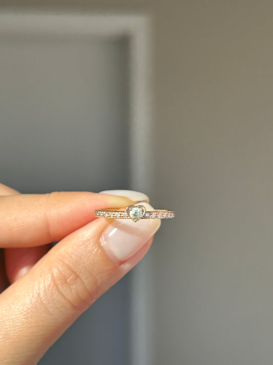 Vintage 18k Pink Gold Diamond Heart Dainty Stacking Band