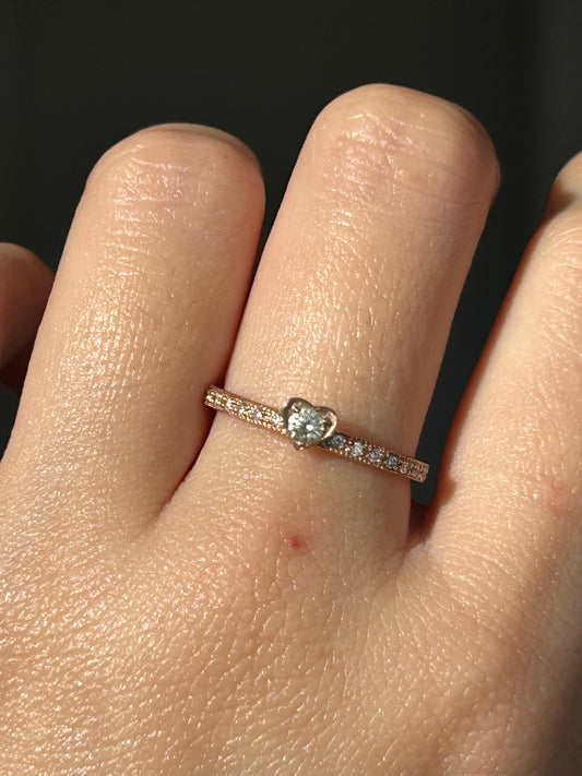Vintage 18k Pink Gold Diamond Heart Dainty Stacking Band