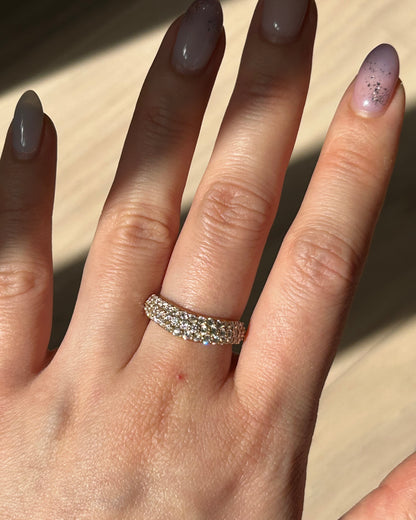 Vintage 18k Gold Diamond Pave Curved Dome Ring