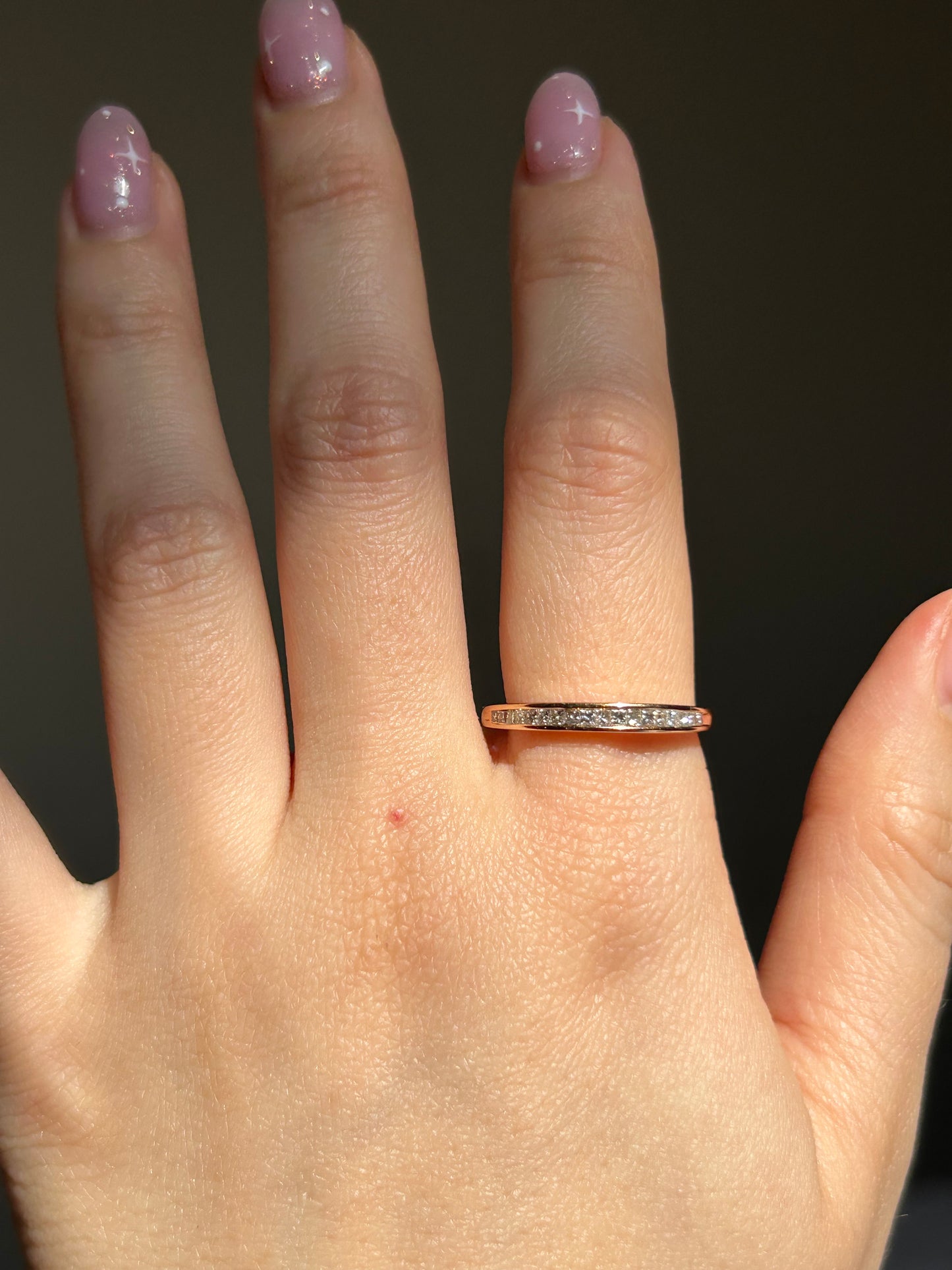 Vintage 18k Rose Gold Gold Channel Set Diamond Stackable Ring - Princess Cut Diamond Ring Size 8.25