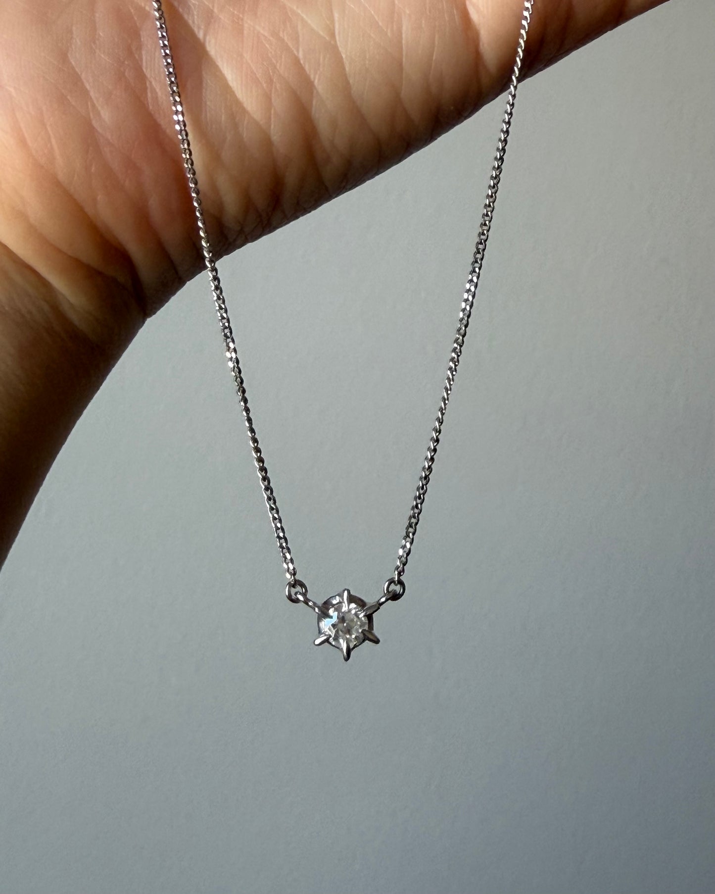 Vintage Platinum Round Diamond Solitaire Necklace