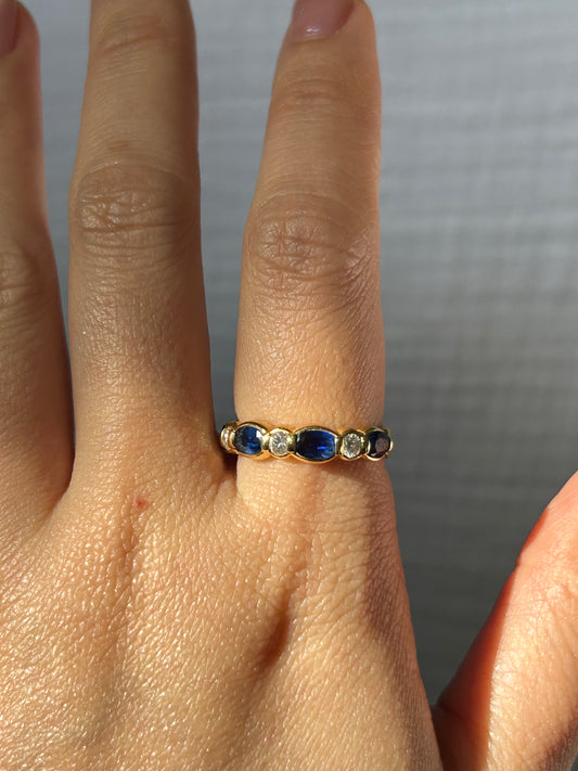 Vintage Oval Sapphire and Round Diamond Band: US Size 7