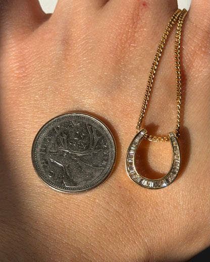 Vintage 18k Gold Baguette Diamond Horseshoe Pendant