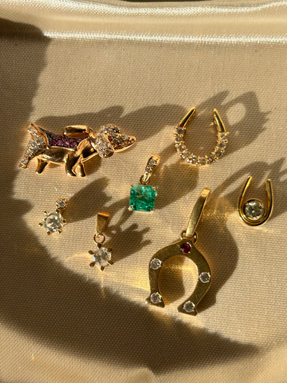 Vintage 18k Gold Center Yellow Diamond Horseshoe Pendant Charm