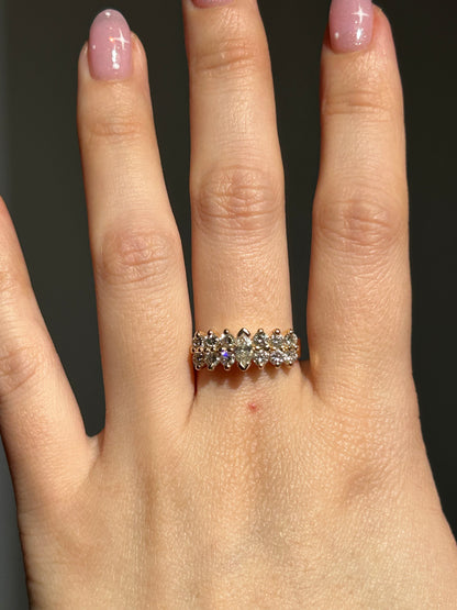 Vintage 14k Gold Center Yellow Marquise Double Row Diamond Ring