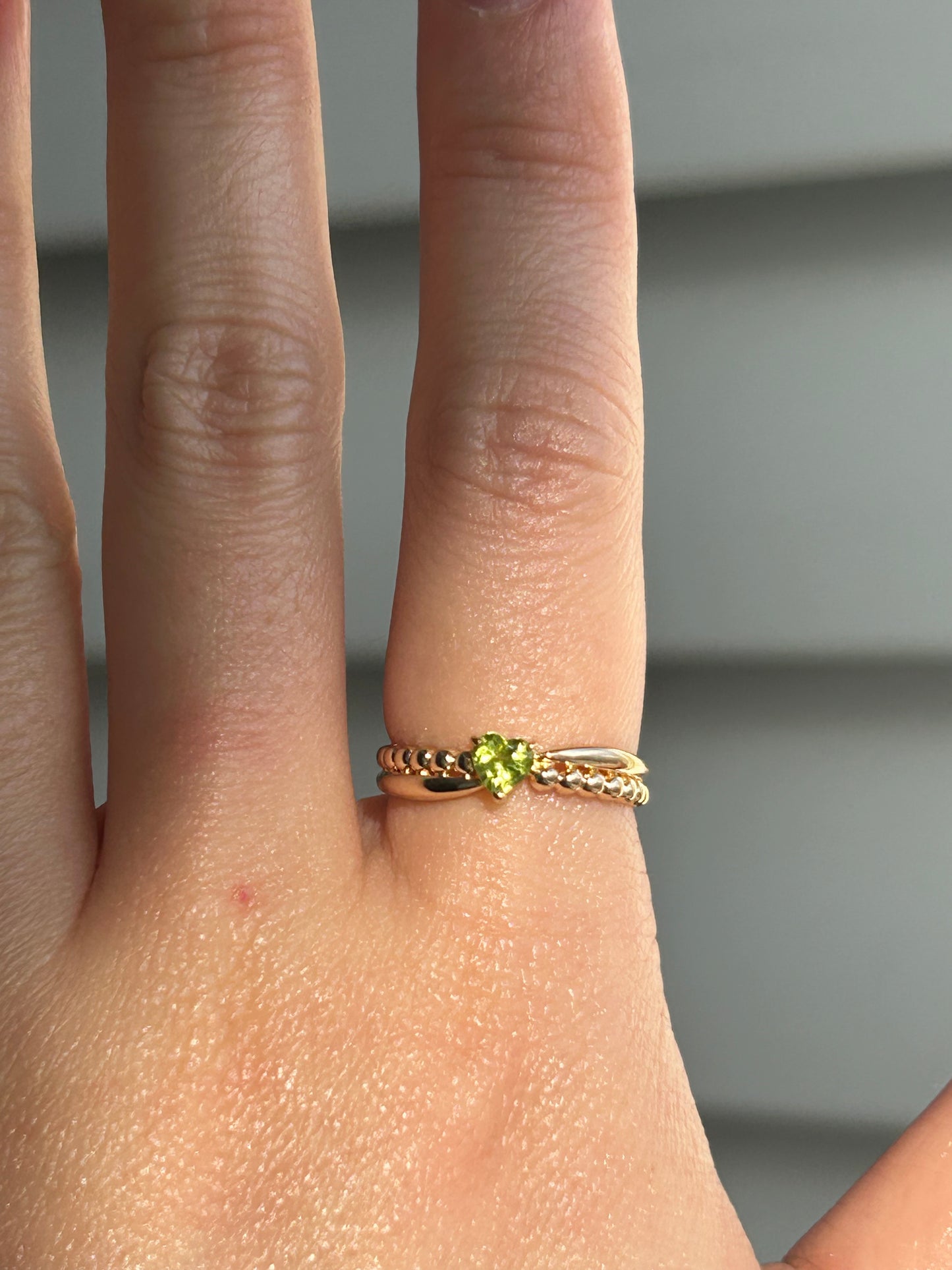 Vintage 18k Peridot Heart Stacking Ring: August Birthstone