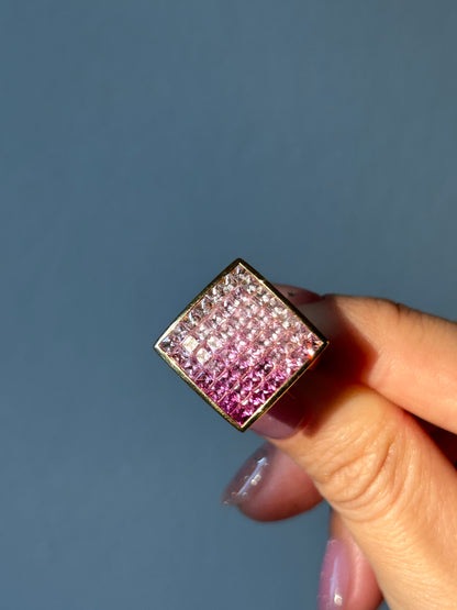 Vintage 18k Pink Sapphire Ombre Invisible Set Ring: US Size 6.25