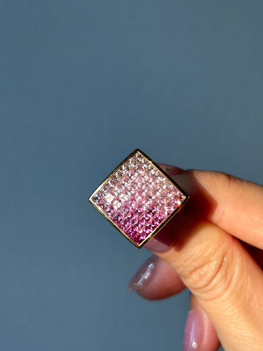 Vintage 18k Pink Sapphire Ombre Invisible Set Ring: US Size 6.25