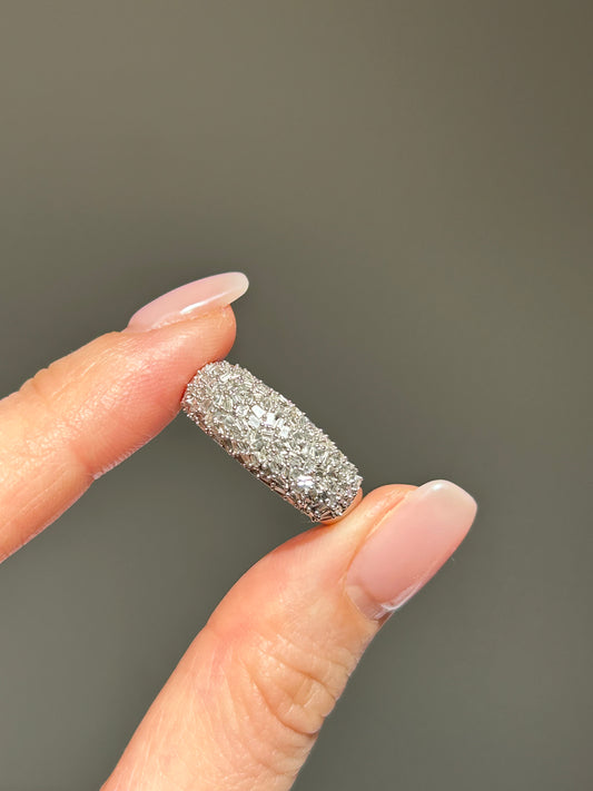 Vintage 18k WG Baguette Diamond Confetti Dome Ring