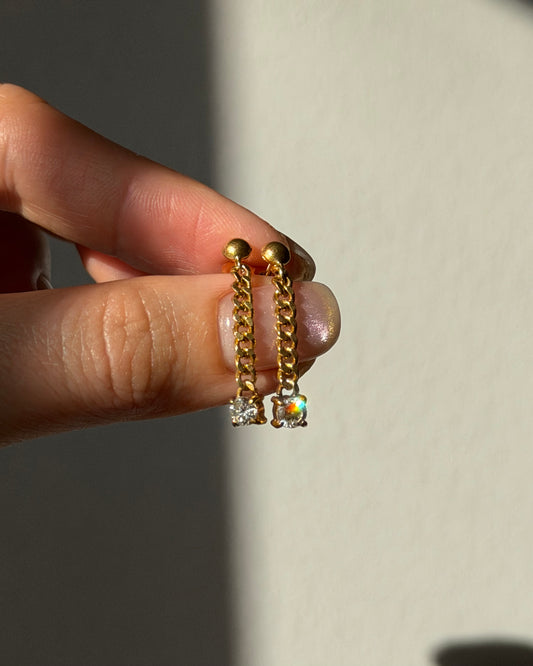 Vintage 18k Gold Diamond Drop Chain Earrings