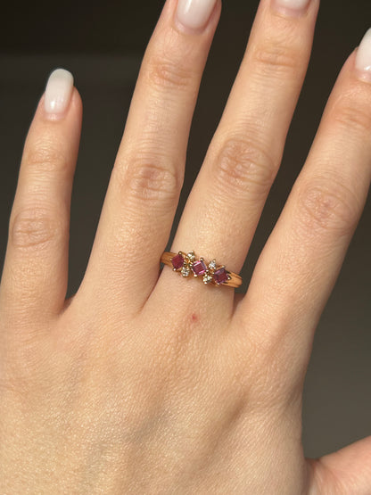 Vintage 18k Gold Square Cut Ruby and Diamond Stacking Ring