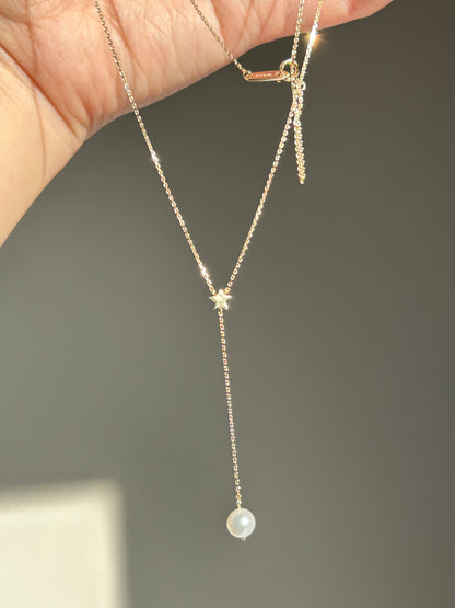 Elegant 10k Gold Pearl Lariat Necklace
