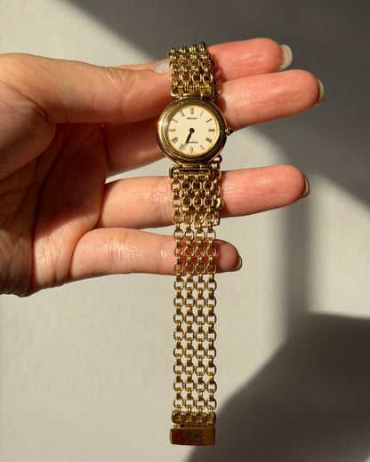 Vintage Circa 1997 Gold Plated Seiko Exceline Round Case Mesh Bracelet Watch
