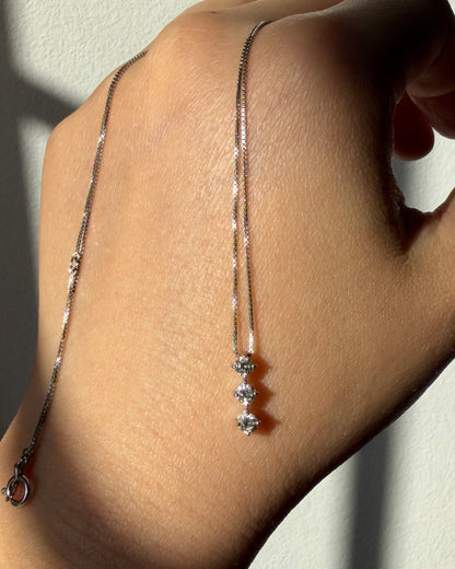 Vintage Platinum Three Stone Diamond Pendant Necklace