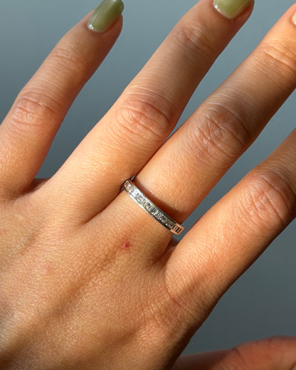 Vintage Platinum Channel Set Carre Cut Diamond Half Eternity Ring