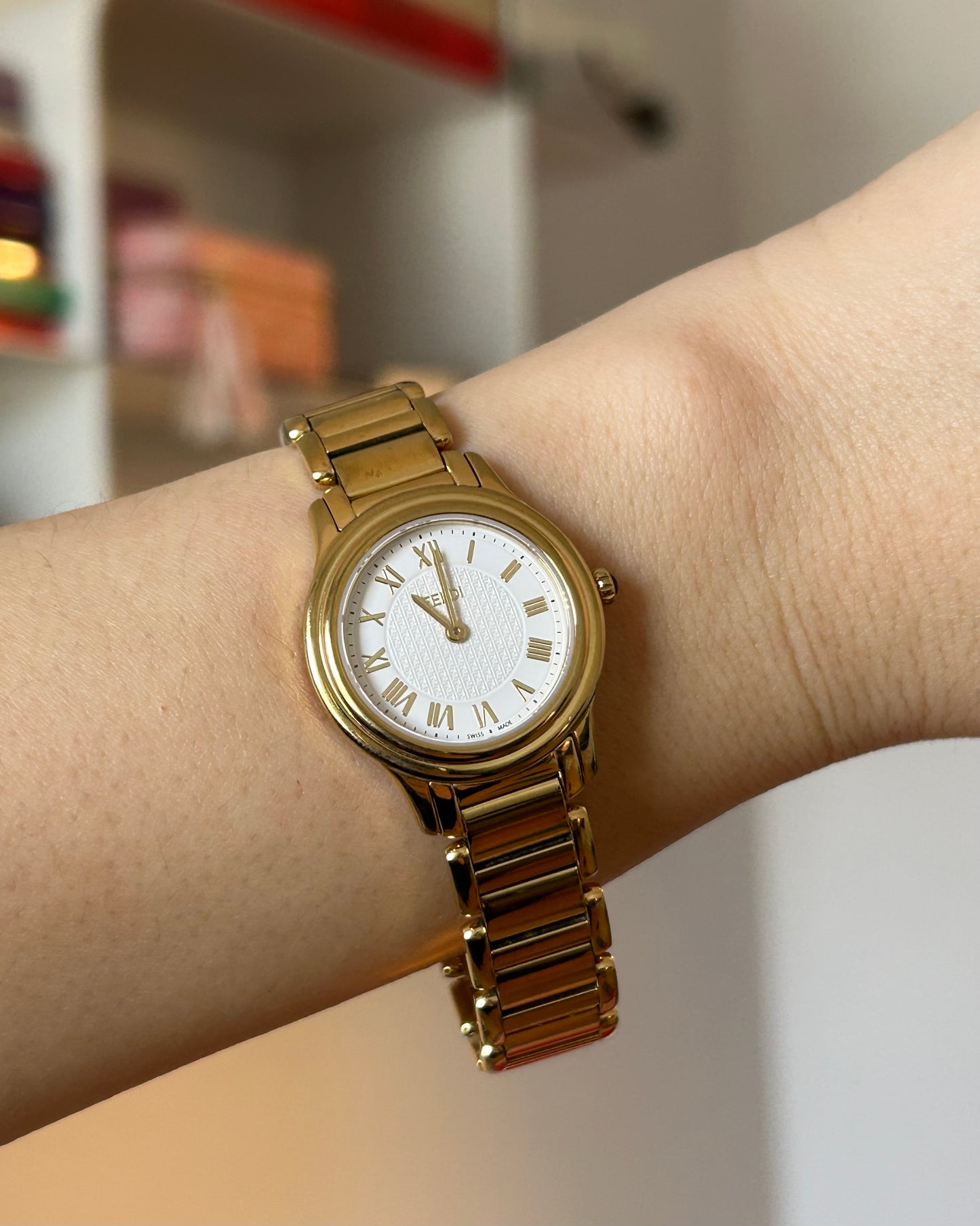 Vintage Gold Plated Fendi Round Face Watch - With Box