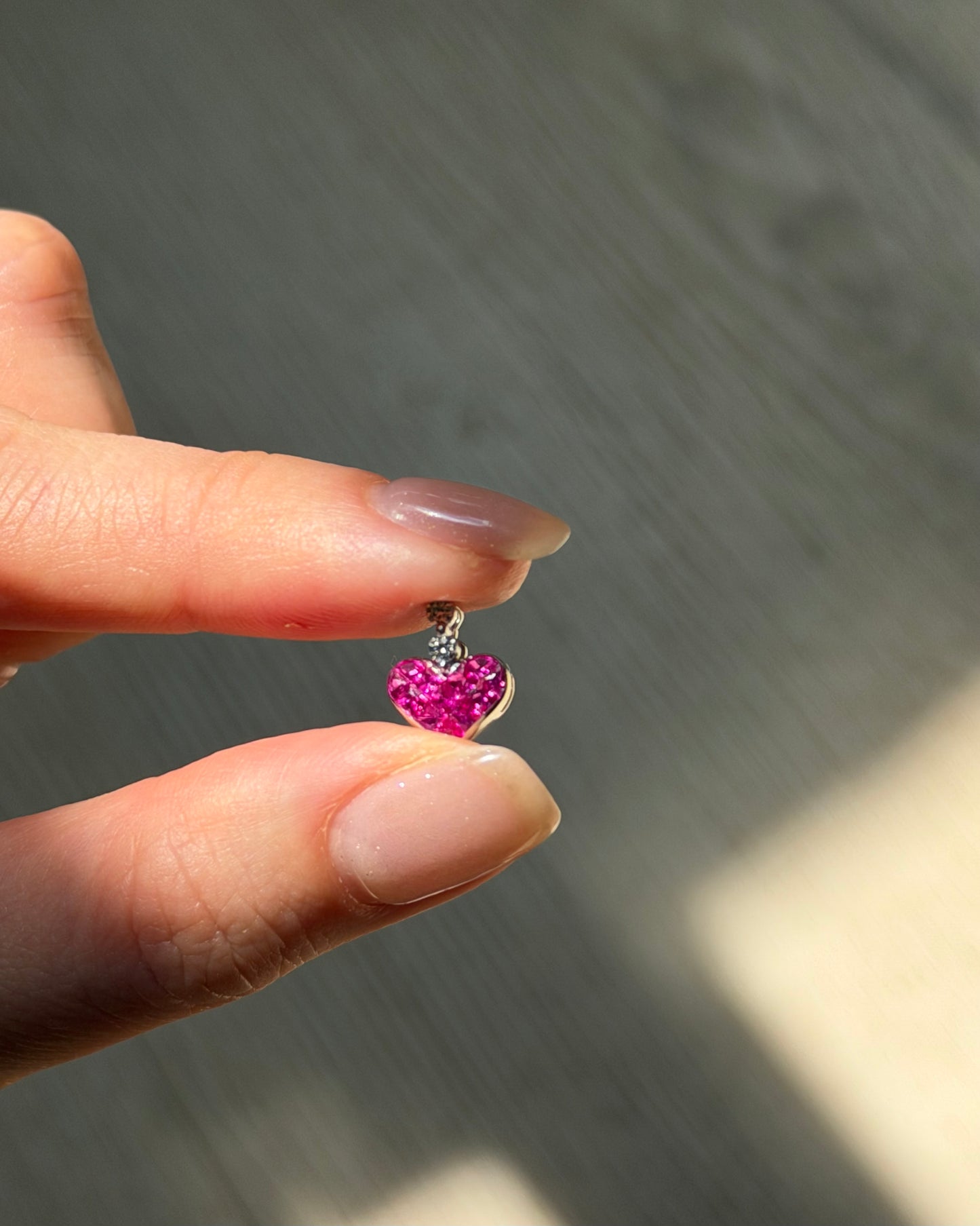 Vintage 18k White Gold Invisible Set Ruby and Diamond Charm Pendant