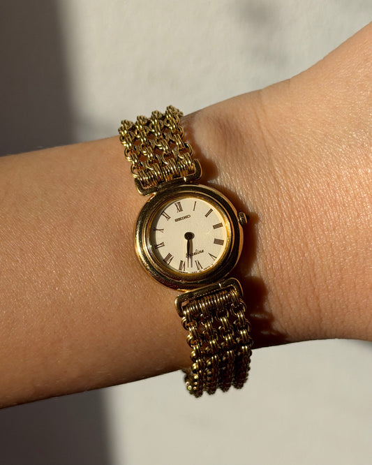 Vintage Circa 1997 Gold Plated Seiko Exceline Round Case Mesh Bracelet Watch