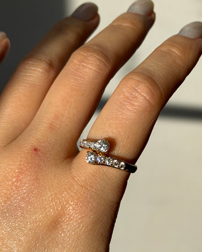 Vintage 18k Gold Graduating Sized Diamond Bypass Ring