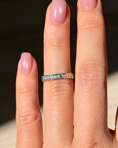 Dainty Vintage Platinum Carre Cut Diamond Stacking Band